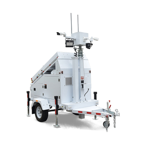 Torre de iluminação solar móvel com gerador a diesel – Trailer de vigilância movido a energia solar para construção e segurança