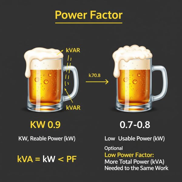 Como o fator de poder afeta a rela&ccedil;&atilde;o entre KW e KVA